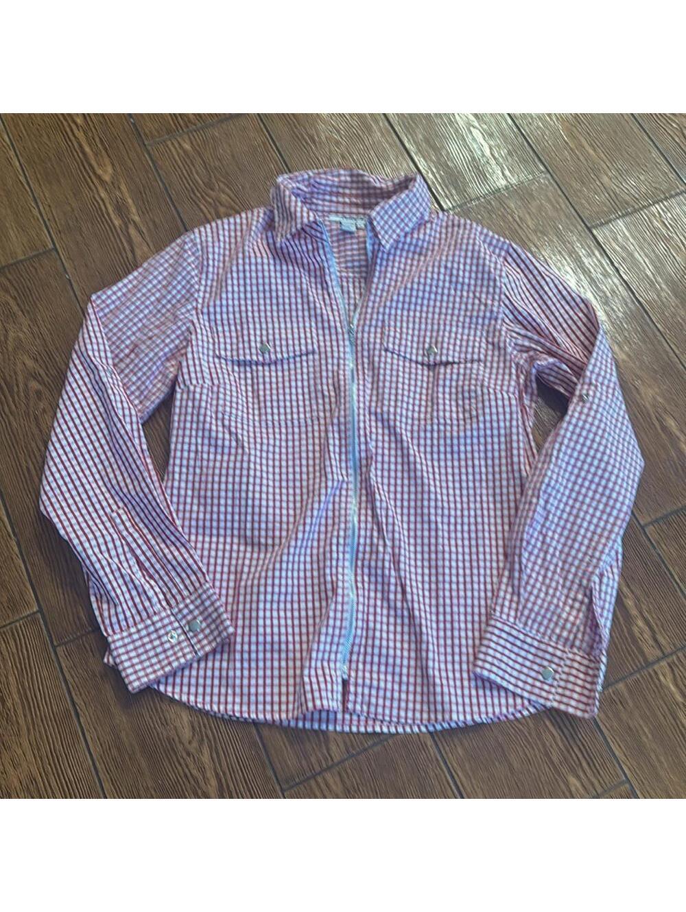 Tracy M zipper up shirt plaid, white and red vintage style size Medium